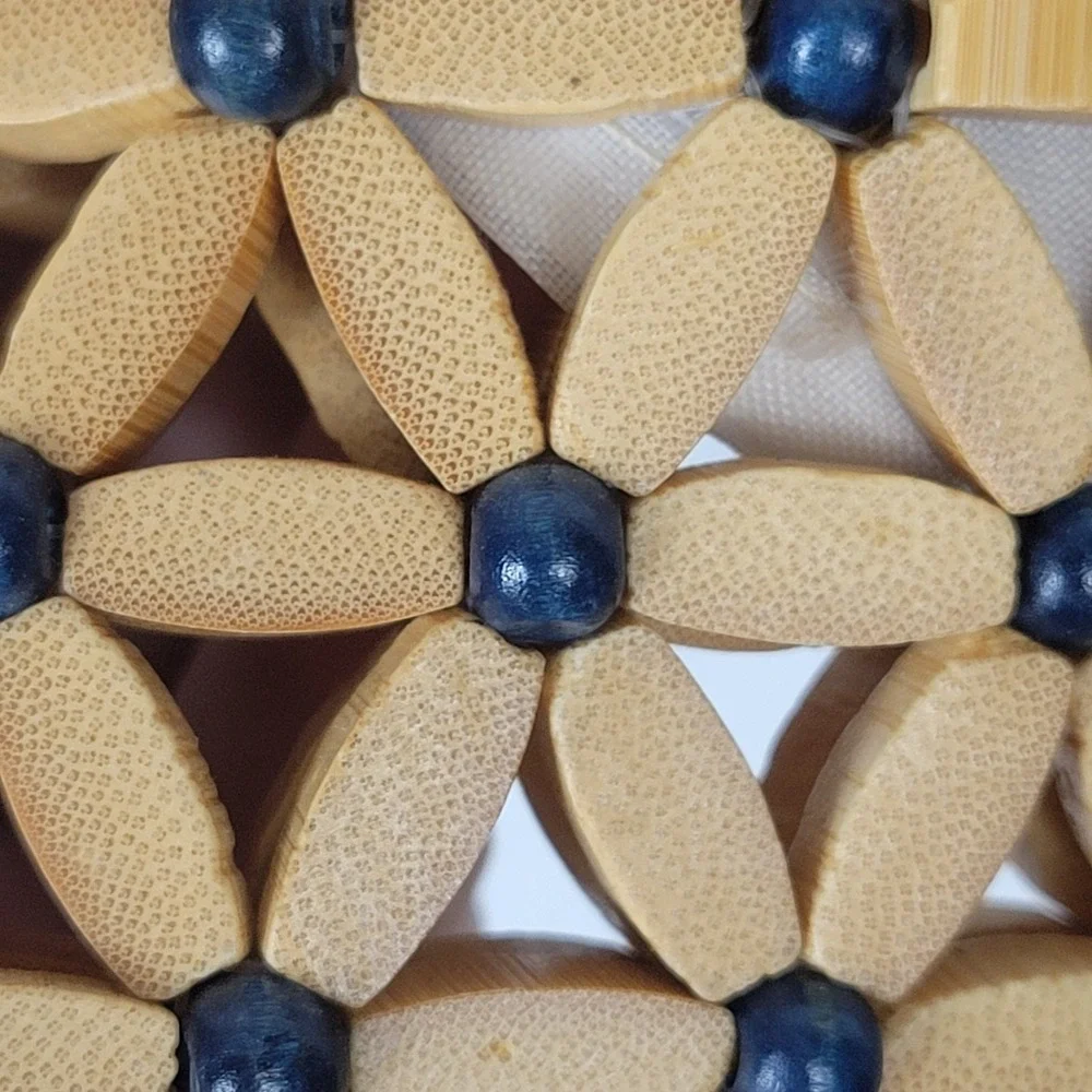 Wooden Bead Flower Purse Blue Tan Boho Crossbody Handbag